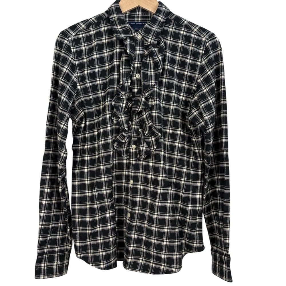 Ralph Lauren Sport Womens Plaid Ruffle Button‎ Down Shirt Preppy Feminine Sz 12